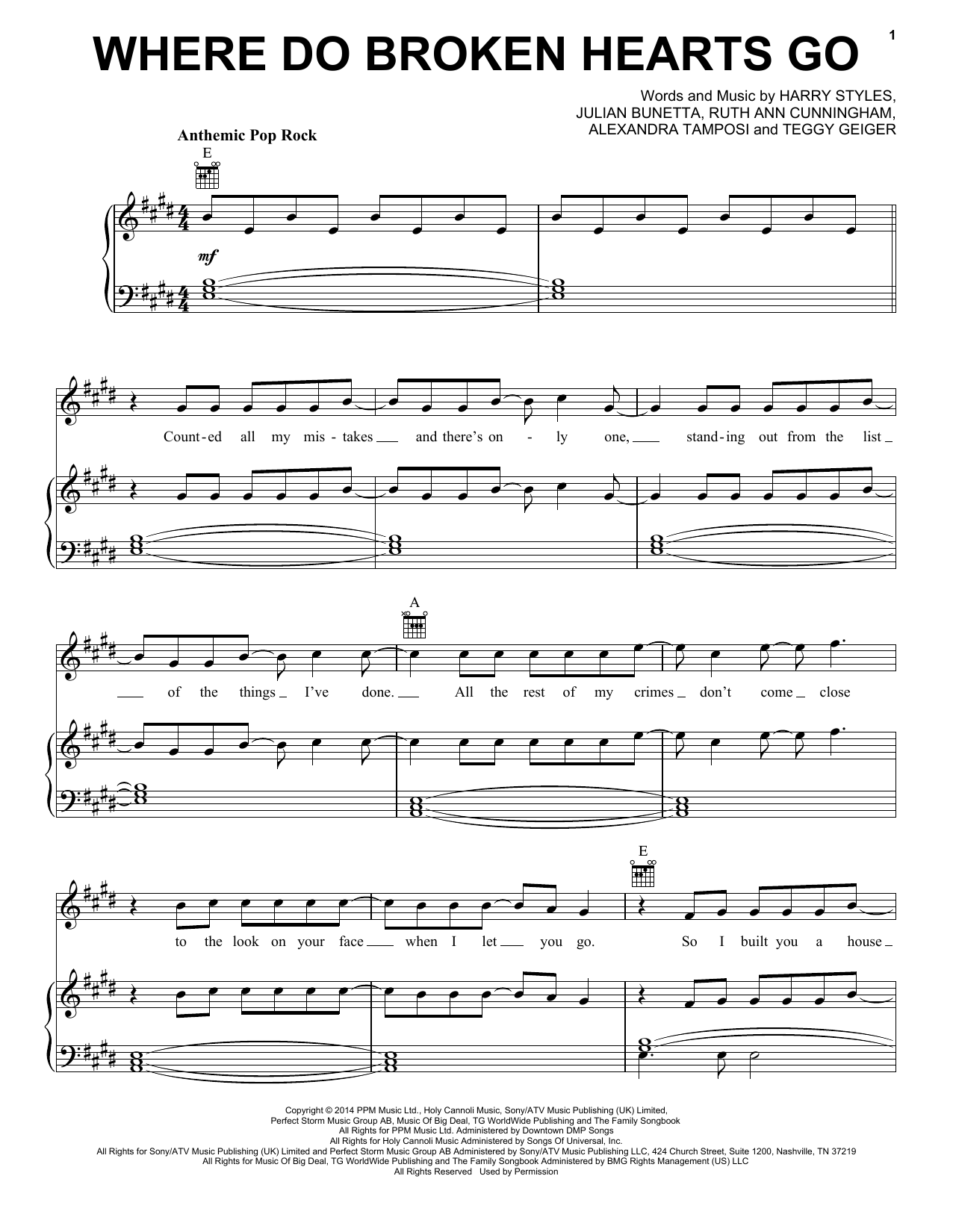 Download One Direction Where Do Broken Hearts Go Sheet Music