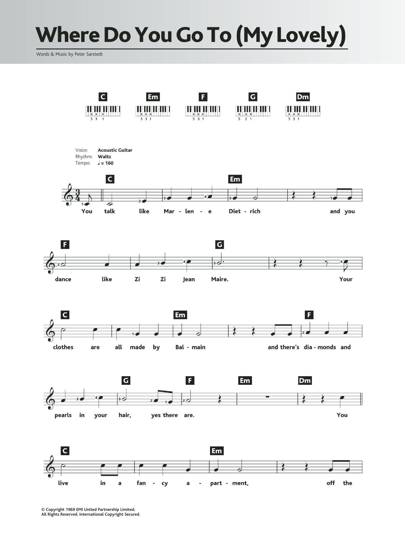 Download Peter Sarstedt Where Do You Go To (My Lovely) Sheet Music