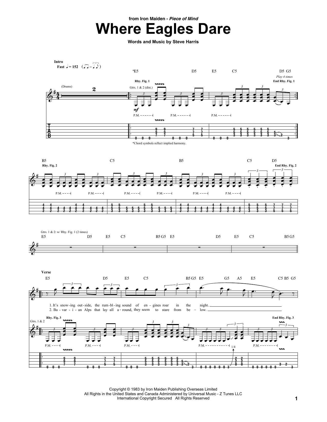 Download Iron Maiden Where Eagles Dare Sheet Music