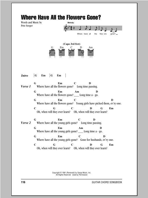 Download Peter, Paul & Mary Where Have All The Flowers Gone? Sheet Music