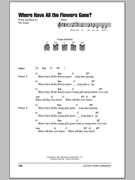 Download The Kingston Trio Where Have All The Flowers Gone? Sheet Music