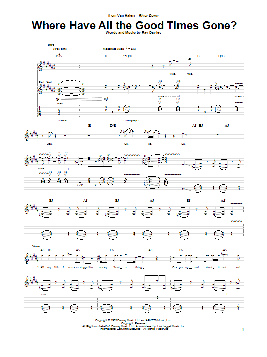 Download Van Halen Where Have All The Good Times Gone? Sheet Music