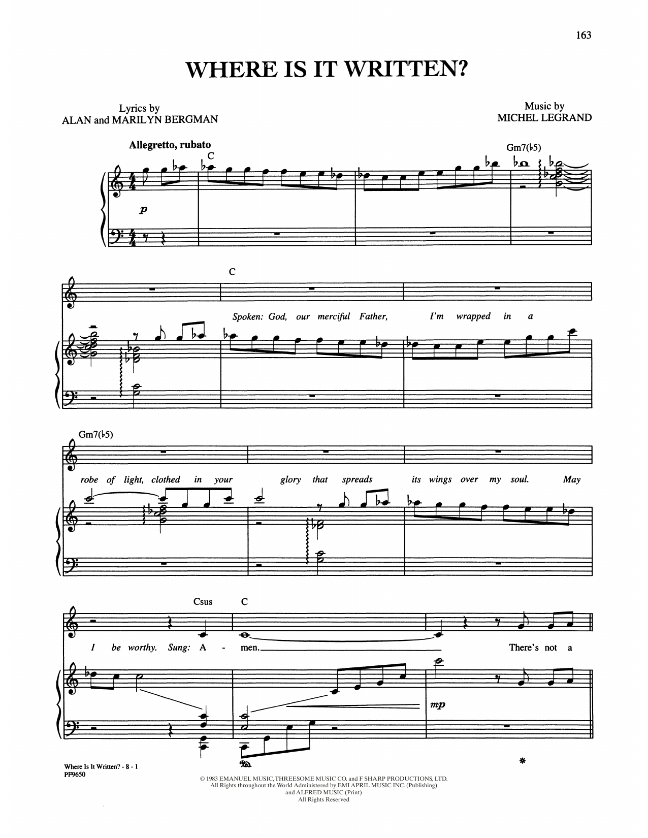 Download Alan and Marilyn Bergman and Michel Where Is It Written? Sheet Music