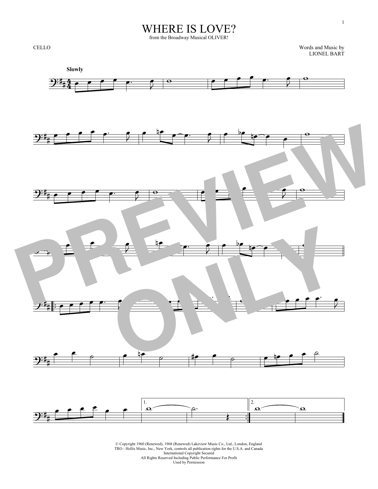 Download Lionel Bart Where Is Love? Sheet Music