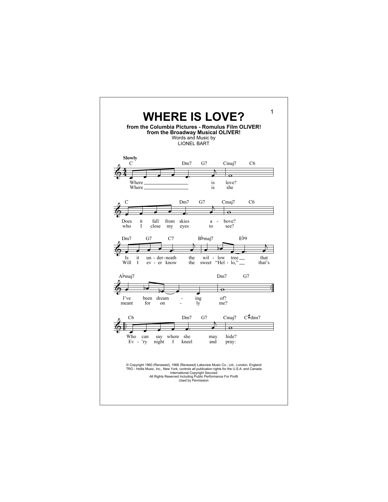 Download Lionel Bart Where Is Love? Sheet Music