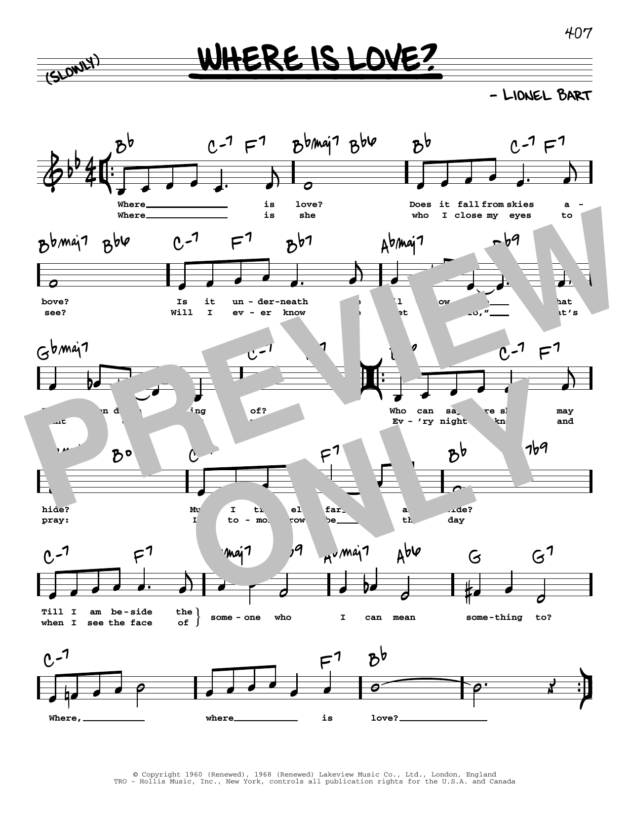 Download Lionel Bart Where Is Love? (Low Voice) Sheet Music