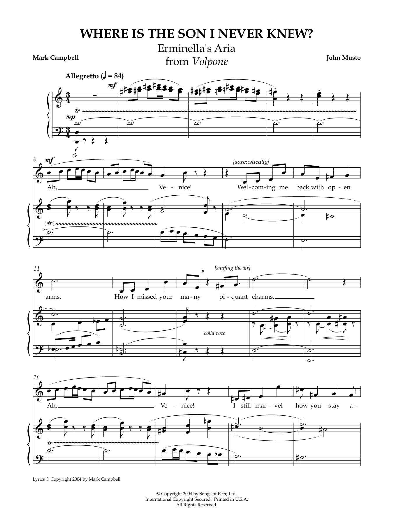 Download John Musto Where Is the Son I Never Knew? Sheet Music