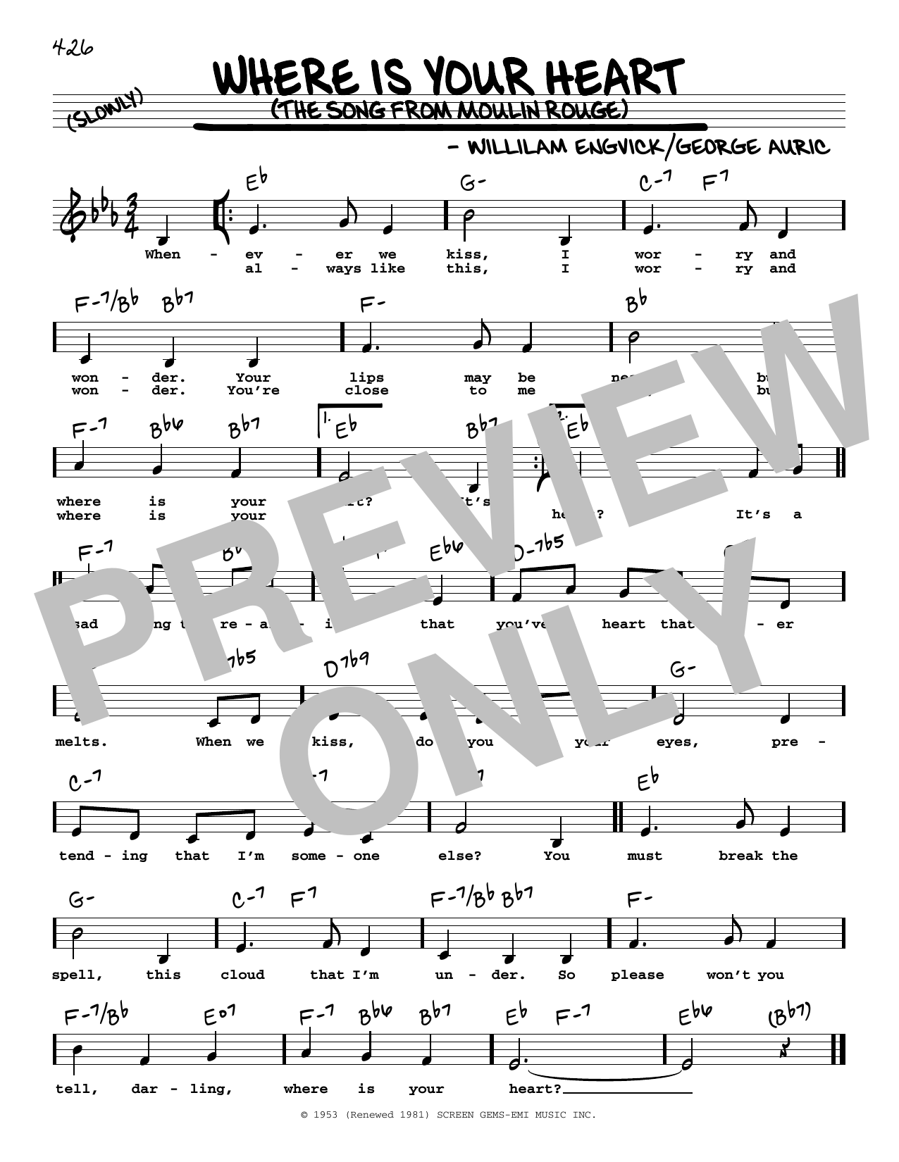 Download Percy Faith and His Orchestra Where Is Your Heart (The Song From Moul Sheet Music