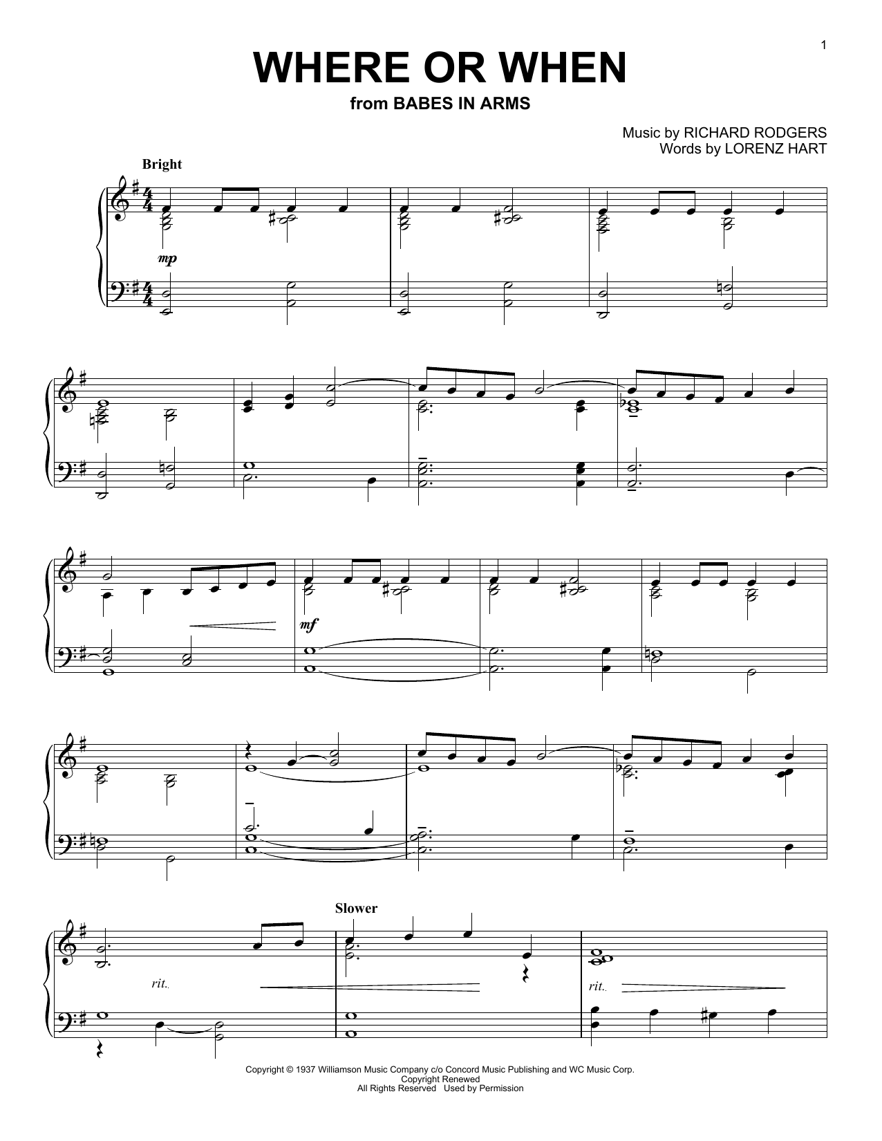 Download Dion & The Belmonts Where Or When (from Babes In Arms) Sheet Music