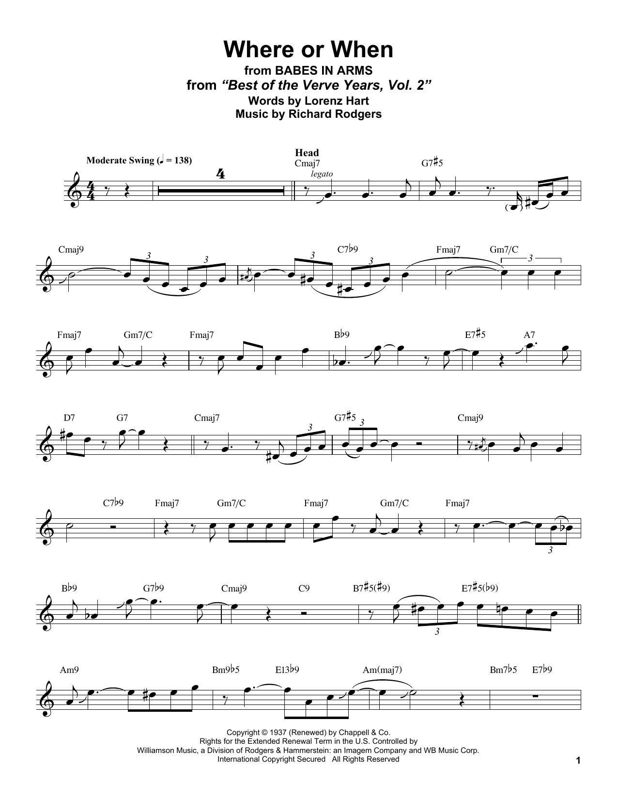 Download Stan Getz Where Or When (from Babes In Arms) Sheet Music
