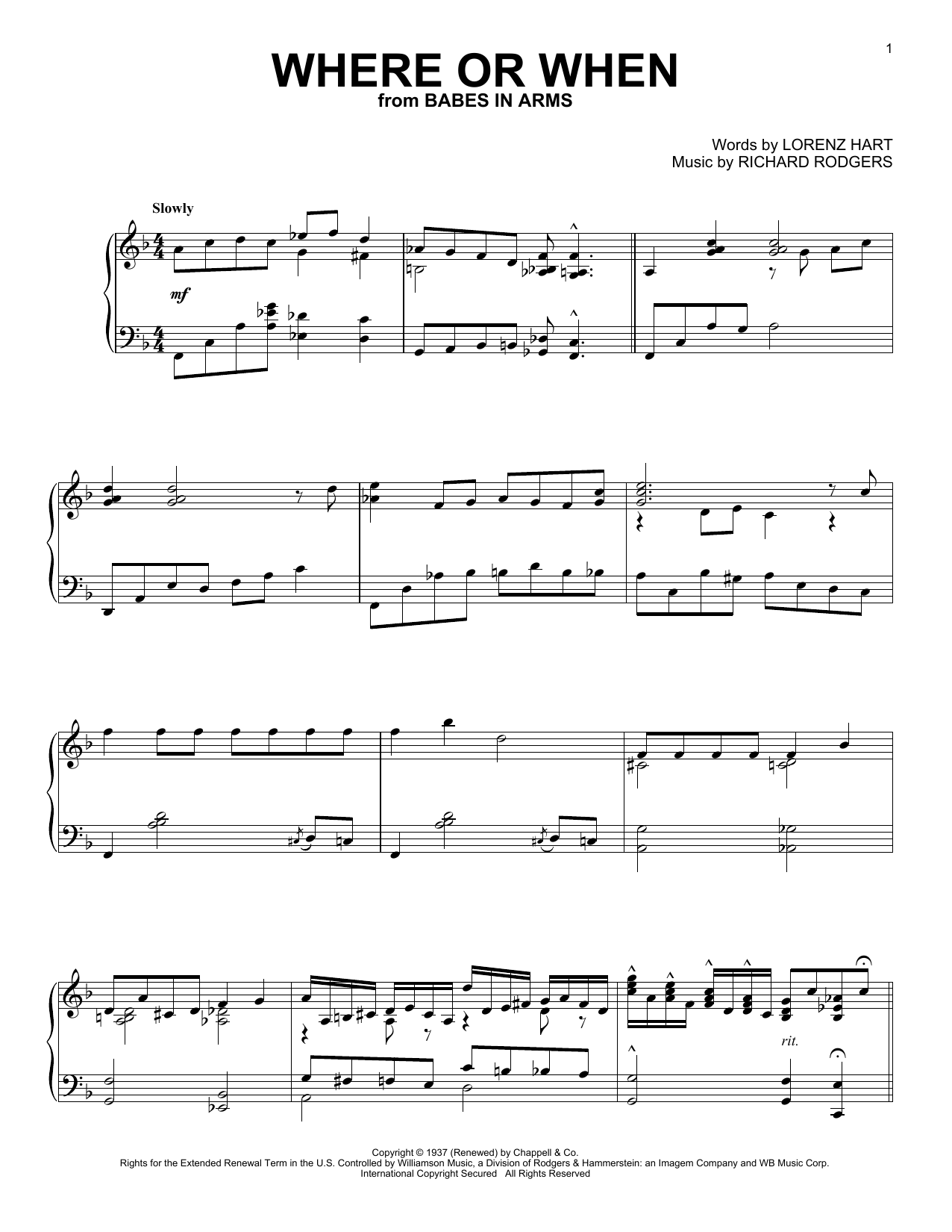 Download Rodgers & Hart Where Or When Sheet Music
