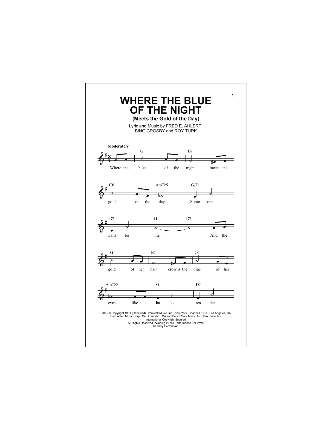 Download Bing Crosby Where The Blue Of The Night (Meets The Sheet Music