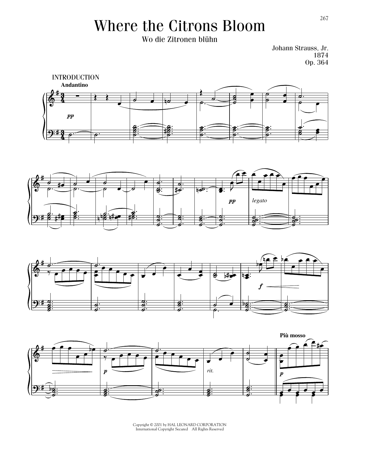 Johann Strauss Where The Citrons Bloom, Op. 364 sheet music notes printable PDF score