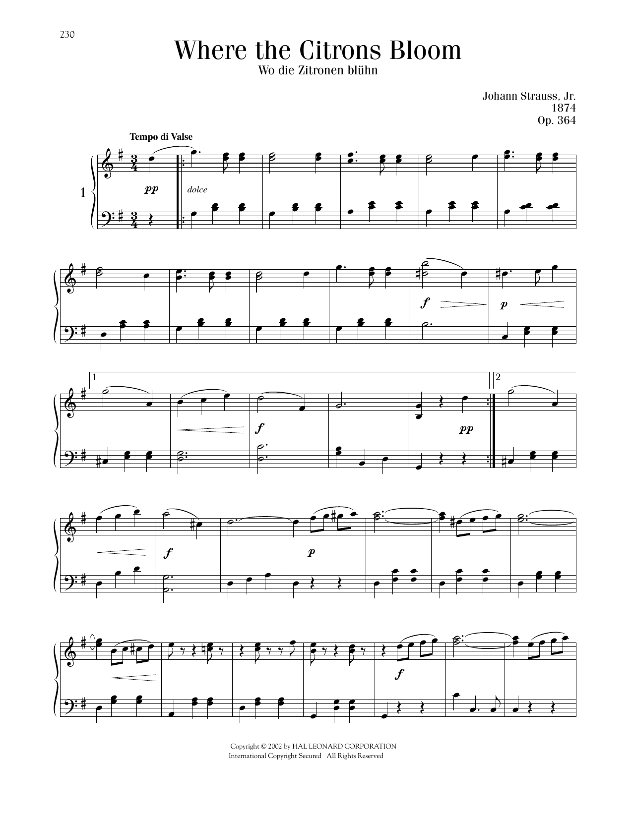 Johann Strauss Where The Citrons Bloom, Op. 364 sheet music notes printable PDF score