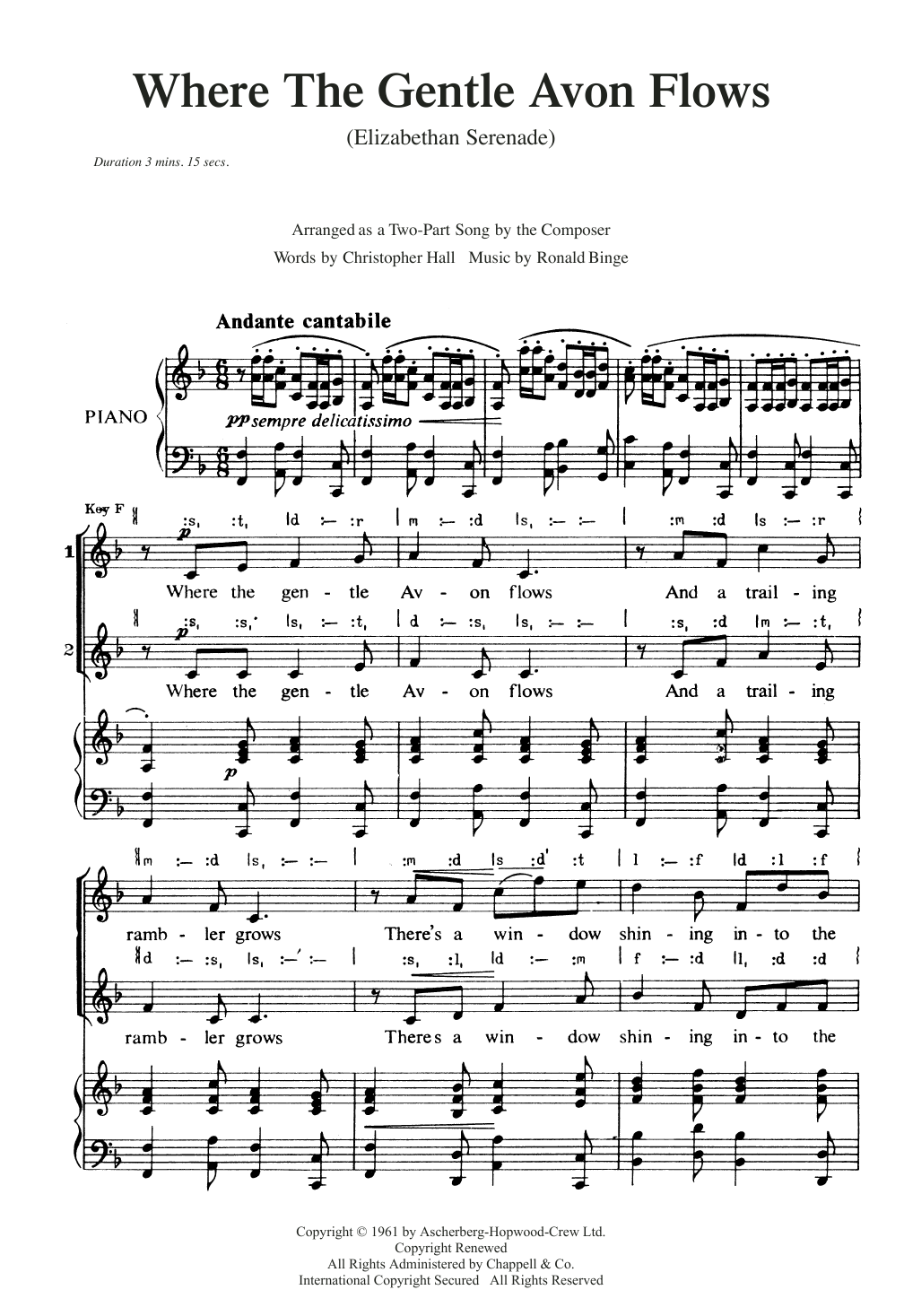 Download Ronald Binge Where The Gentle Avon Flows (Elizabetha Sheet Music