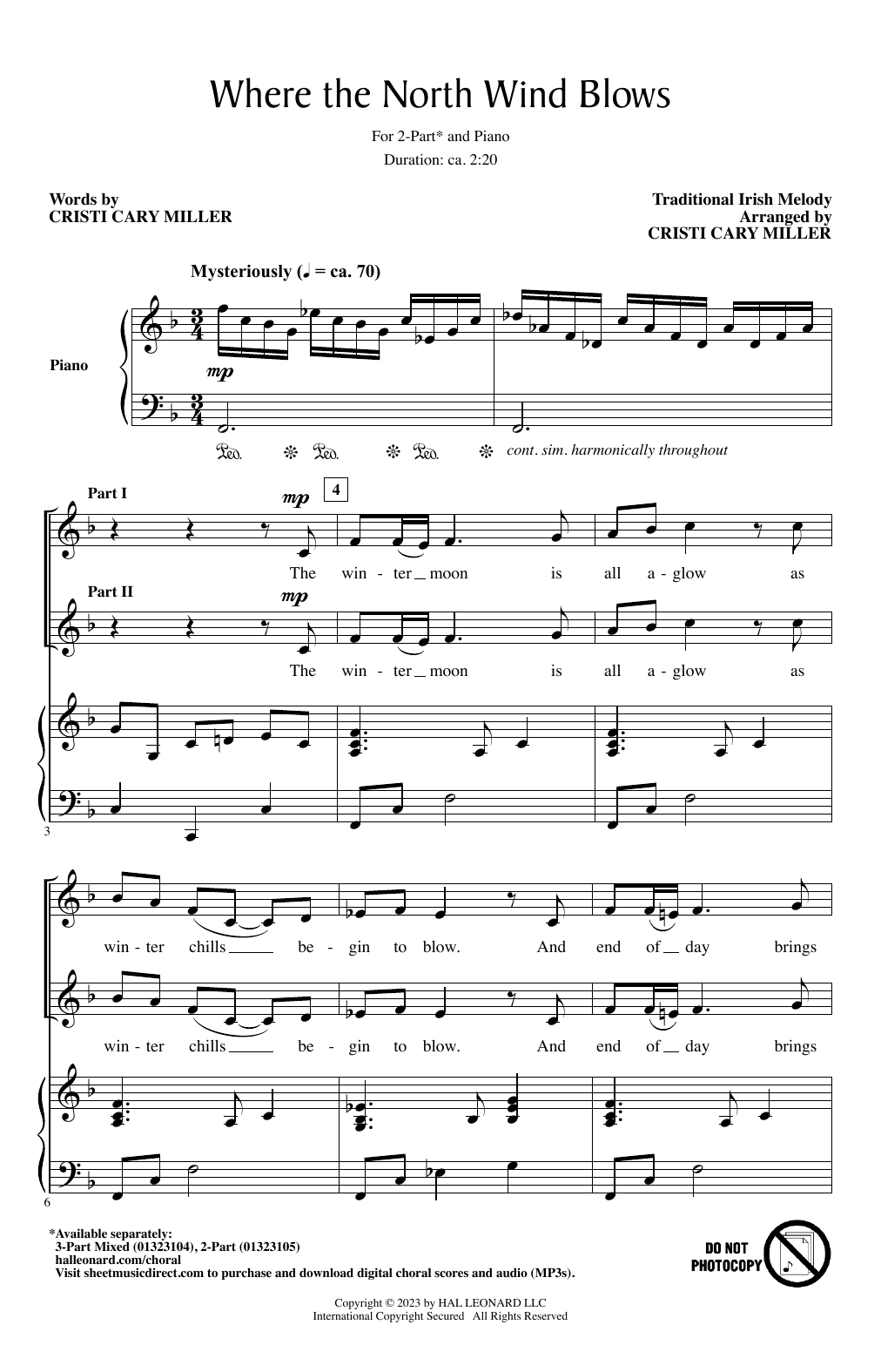 Traditional Irish Melody Where The North Wind Blows (arr. Cristi Cary Miller) sheet music notes printable PDF score