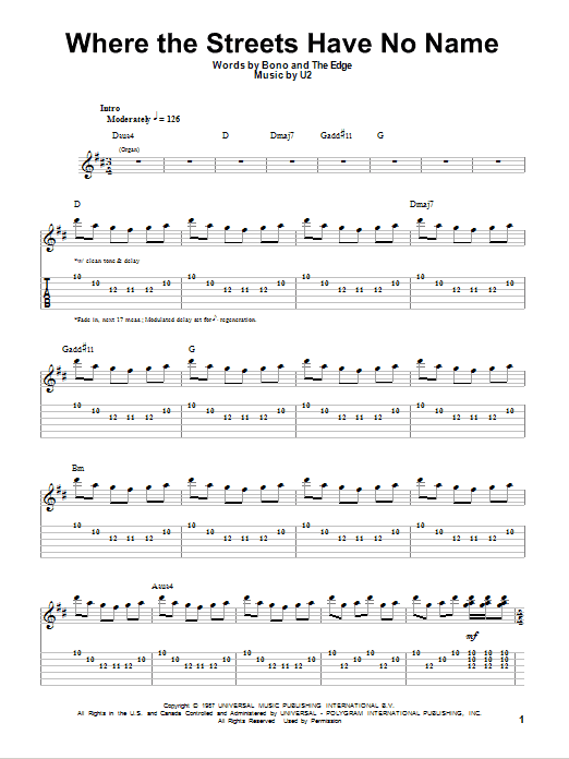Download U2 Where The Streets Have No Name Sheet Music