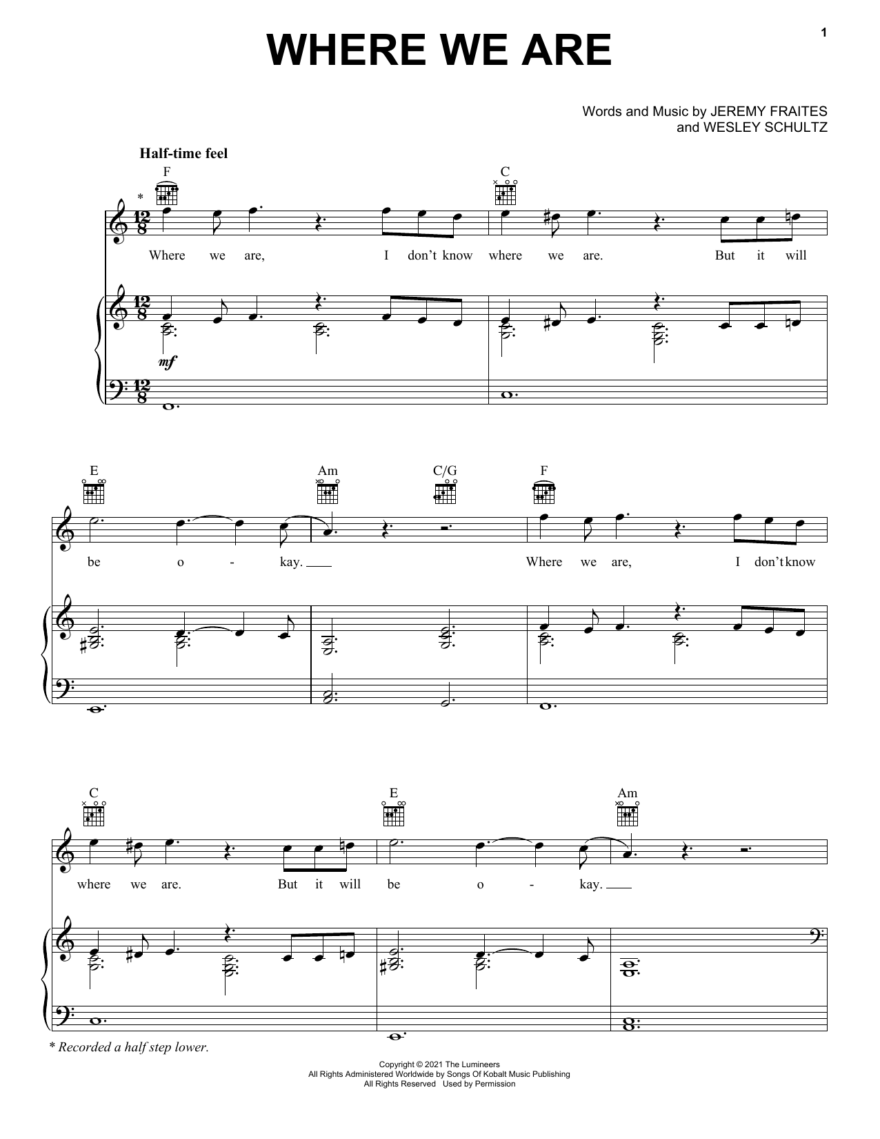 Download The Lumineers WHERE WE ARE Sheet Music