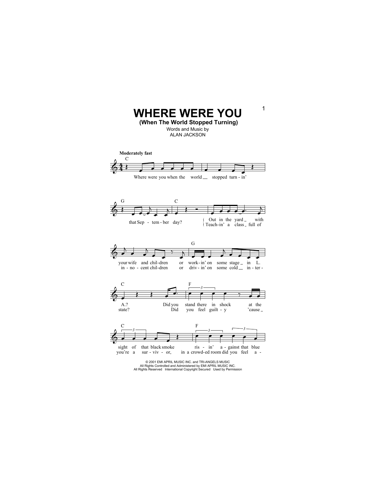 Download Alan Jackson Where Were You (When The World Stopped Sheet Music