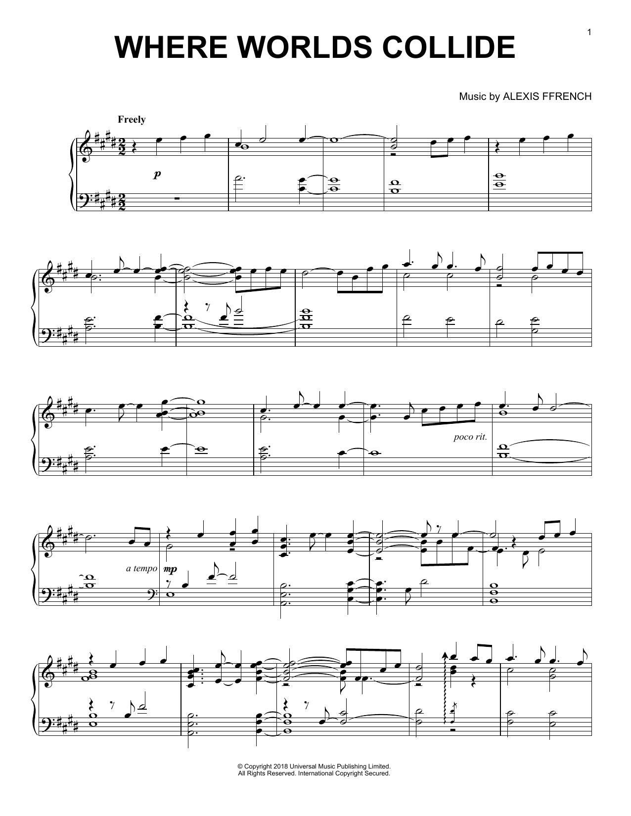 Download Alexis Ffrench Where Worlds Collide Sheet Music