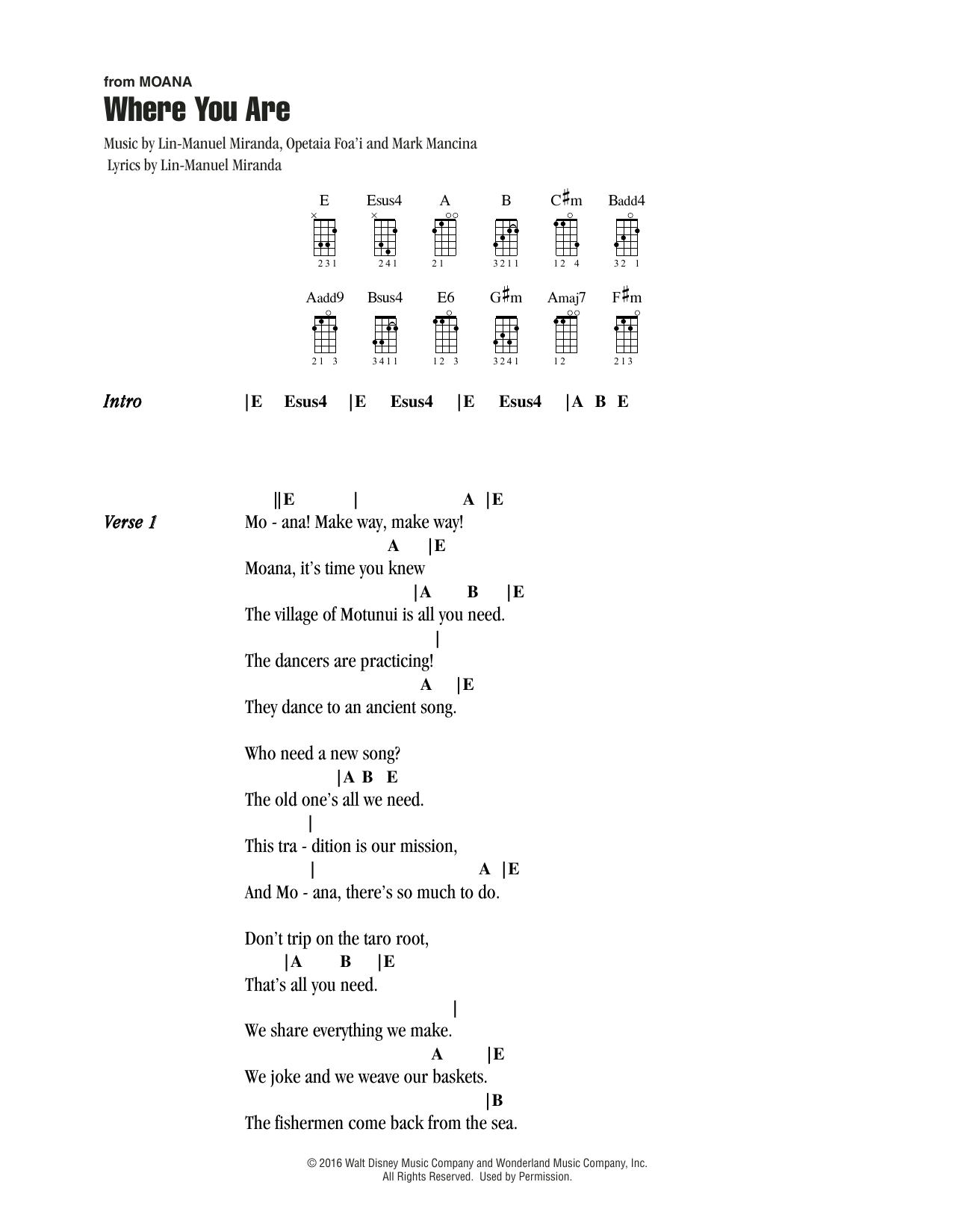 Lin-Manuel Miranda Where You Are (from Moana) sheet music notes printable PDF score
