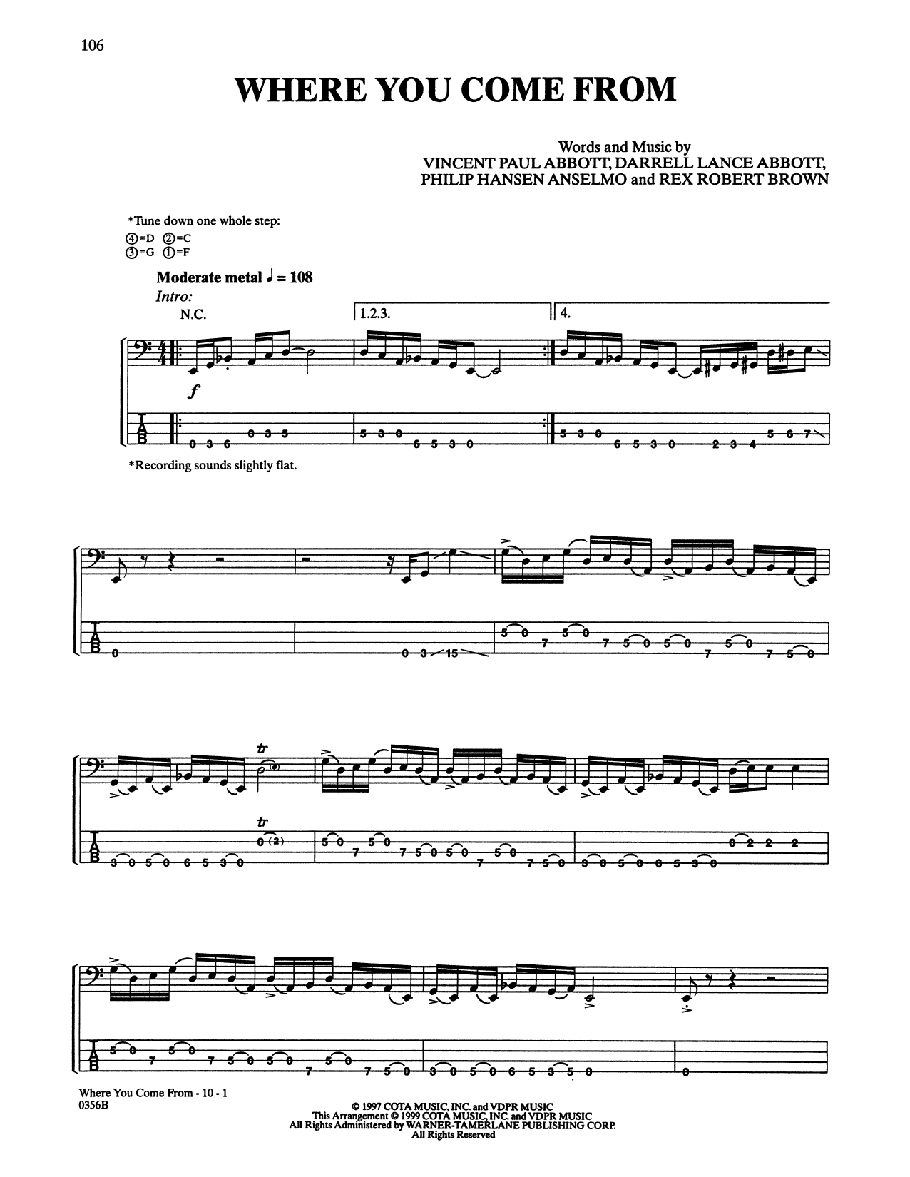 Download Pantera Where You Come From Sheet Music