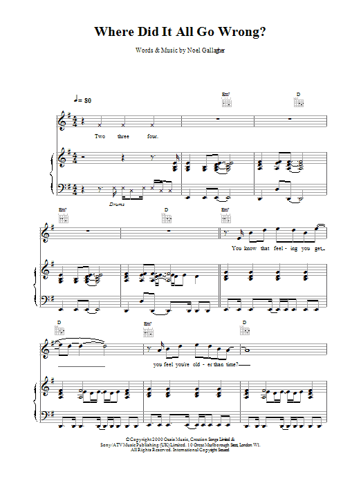 Oasis Where Did It All Go Wrong? sheet music notes printable PDF score