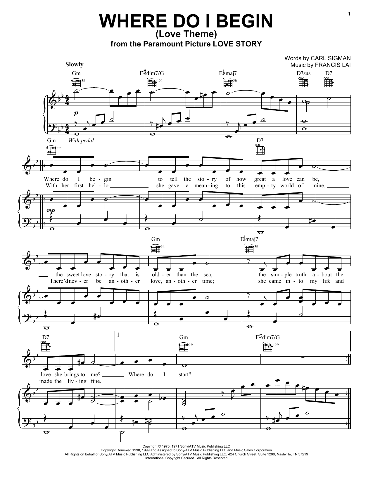 Andy Williams Where Do I Begin (Love Theme) sheet music notes printable PDF score