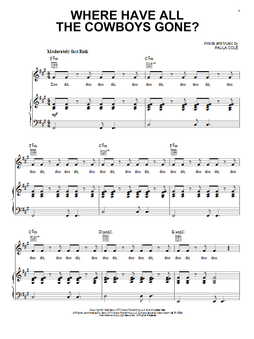 Paula Cole Where Have All The Cowboys Gone? sheet music notes printable PDF score