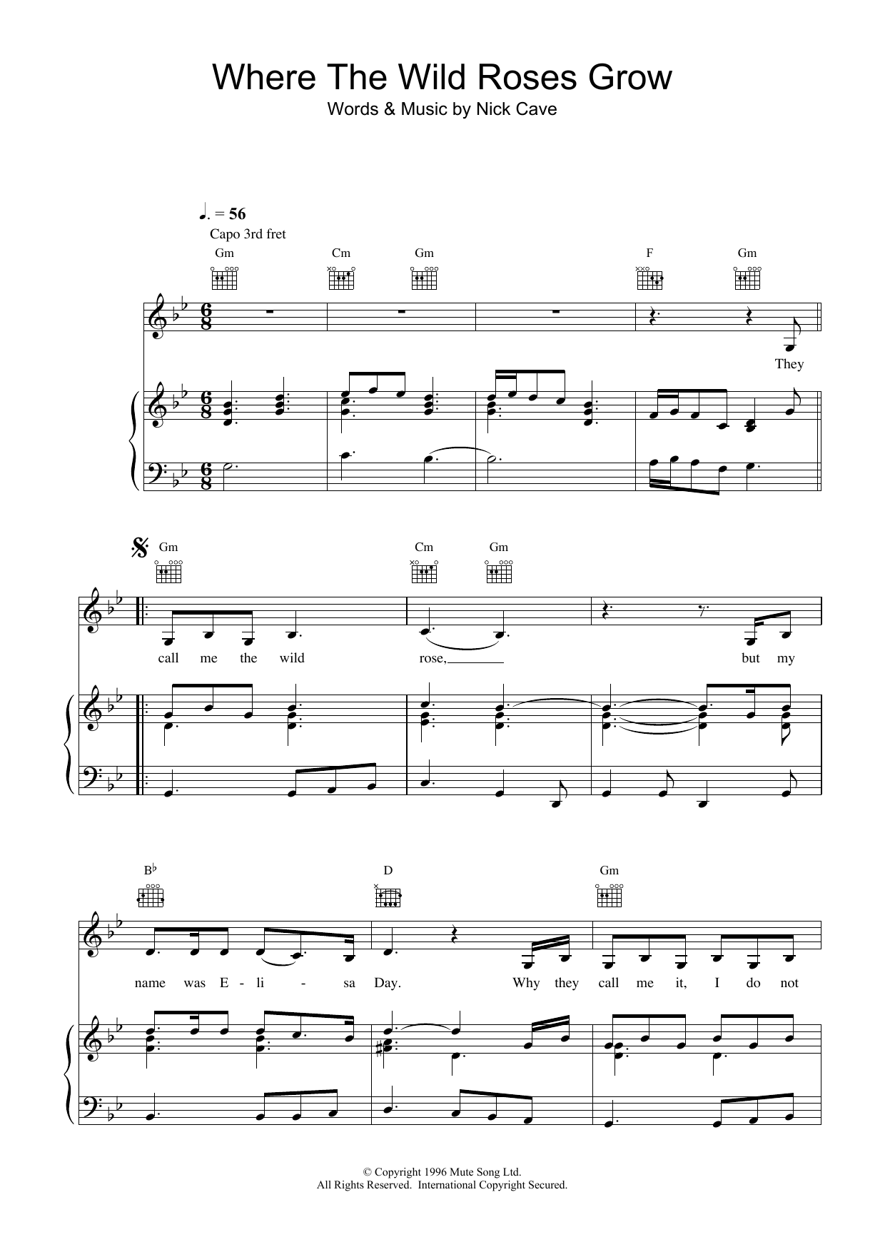 Download Nick Cave Where The Wild Roses Grow Sheet Music
