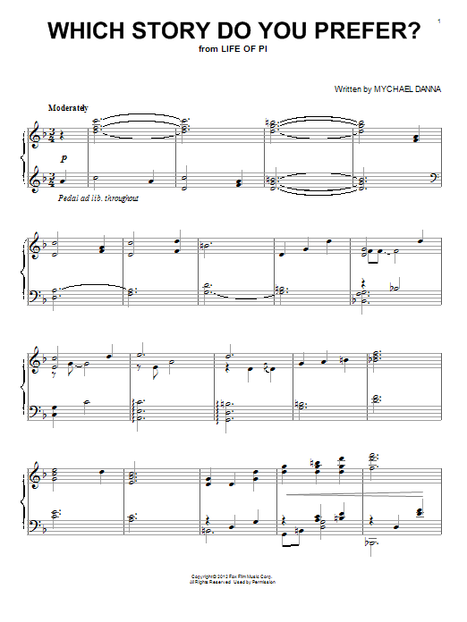 Download Mychael Danna Which Story Do You Prefer? Sheet Music