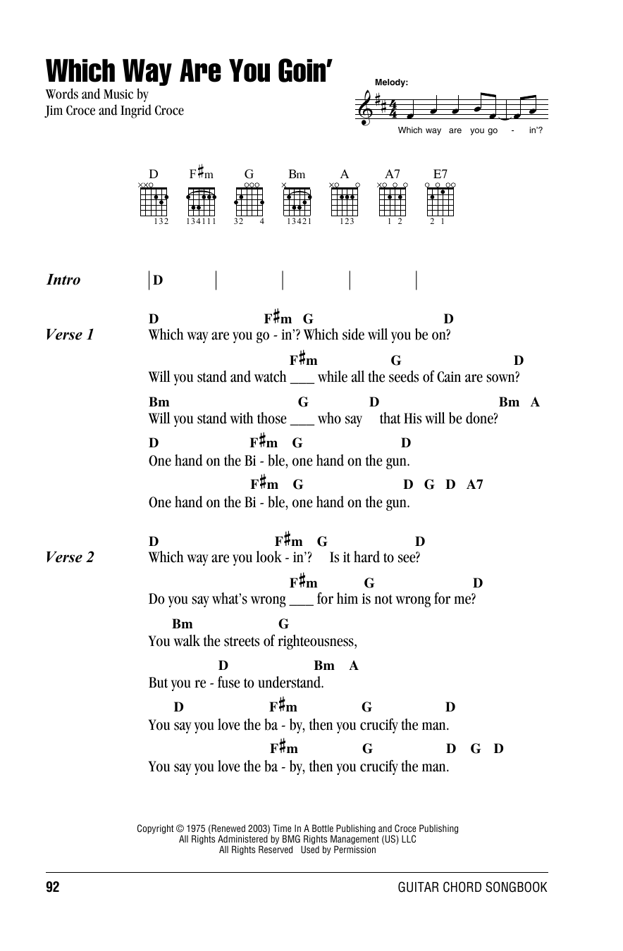 Download Jim Croce Which Way Are You Goin' Sheet Music