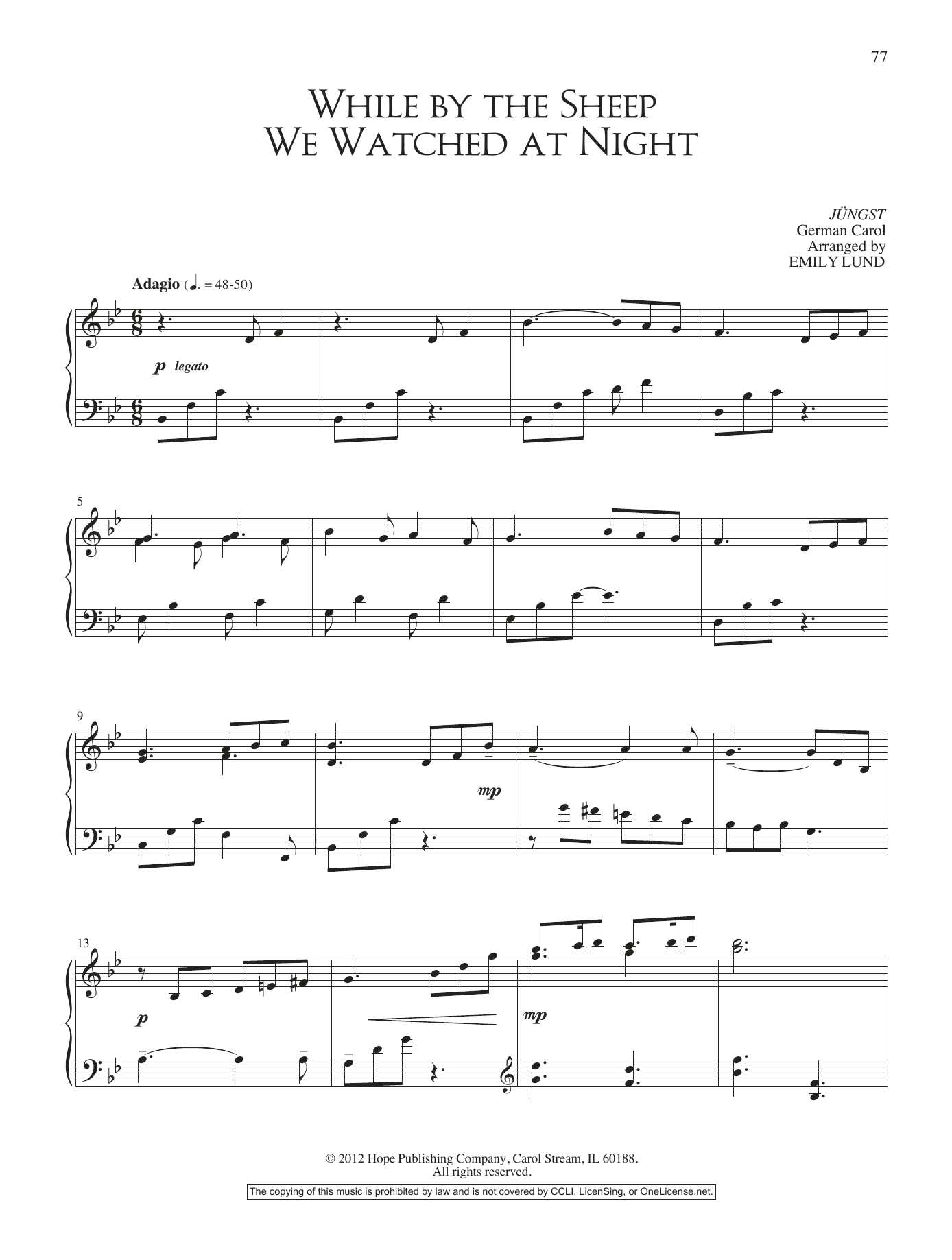 Download Emily Lund While By The Sheep We Watched At Night Sheet Music