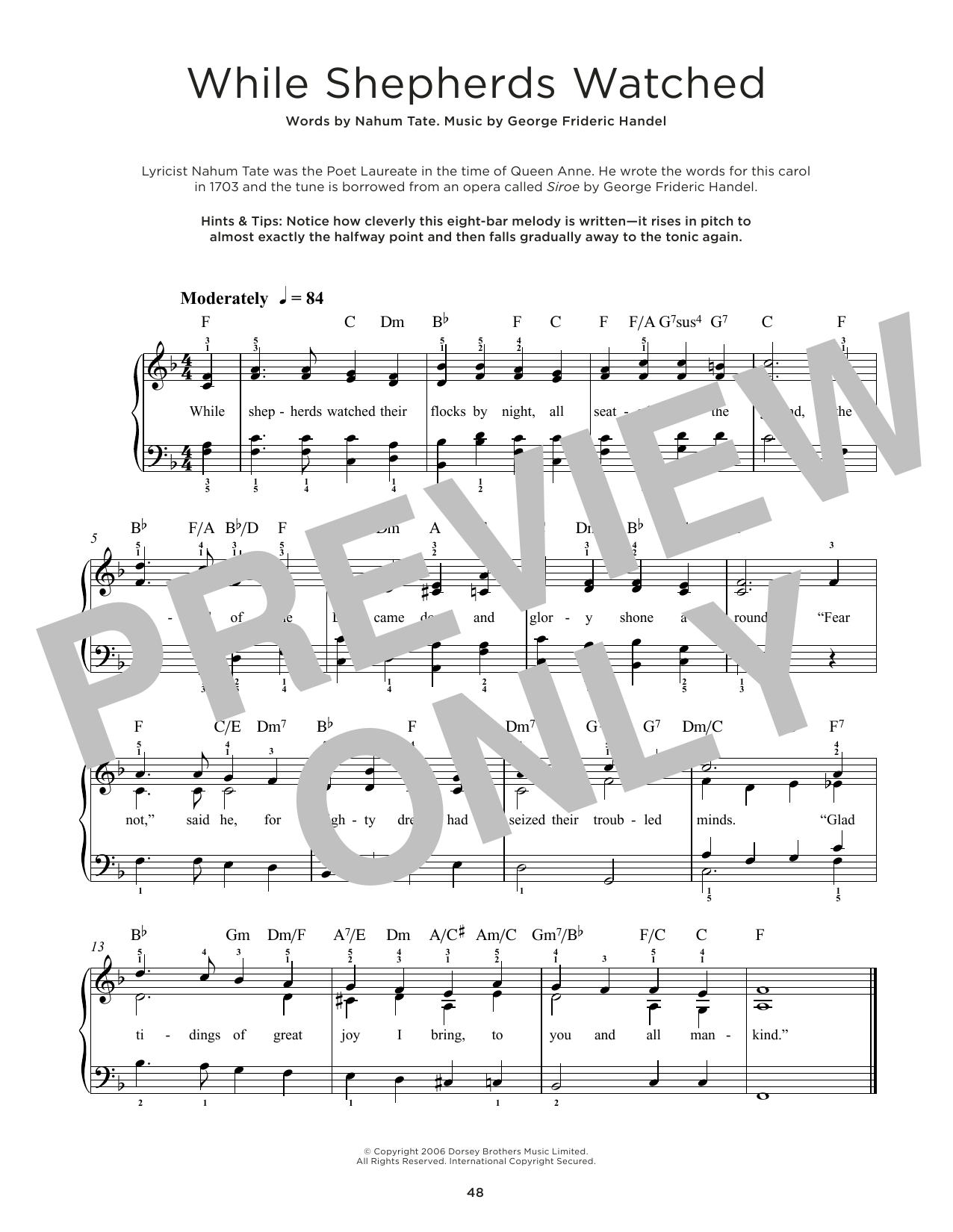 Download George Frideric Handel While Shepherds Watched Their Flocks Sheet Music