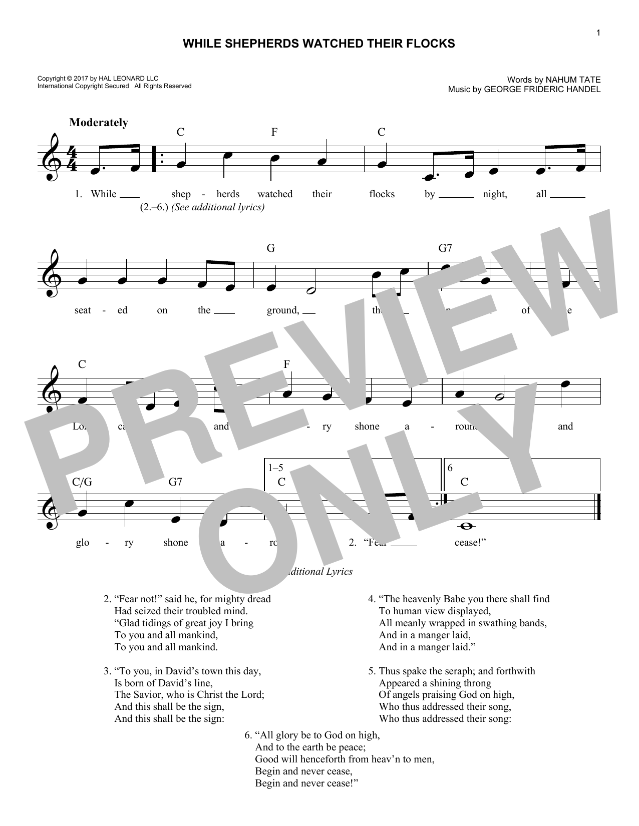 Download George Frideric Handel While Shepherds Watched Their Flocks Sheet Music