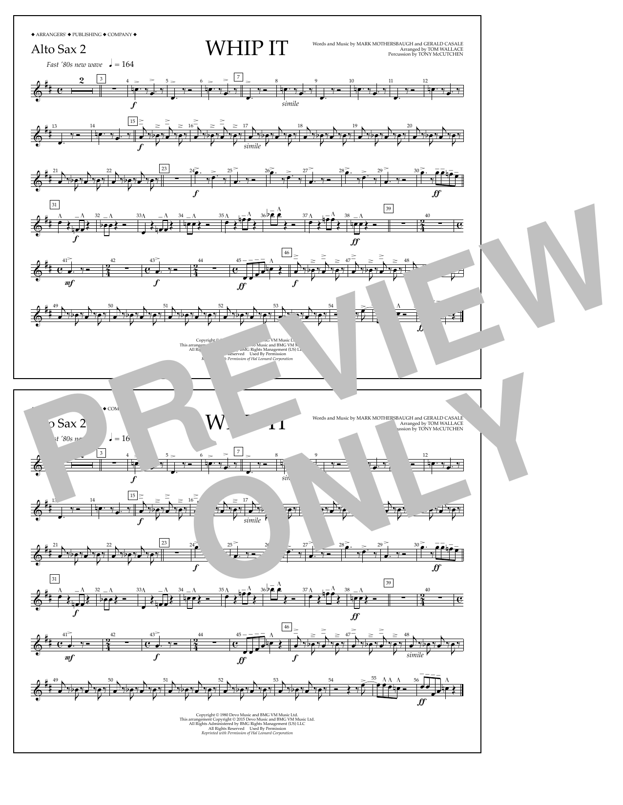 Download Tom Wallace Whip It - Alto Sax 2 Sheet Music