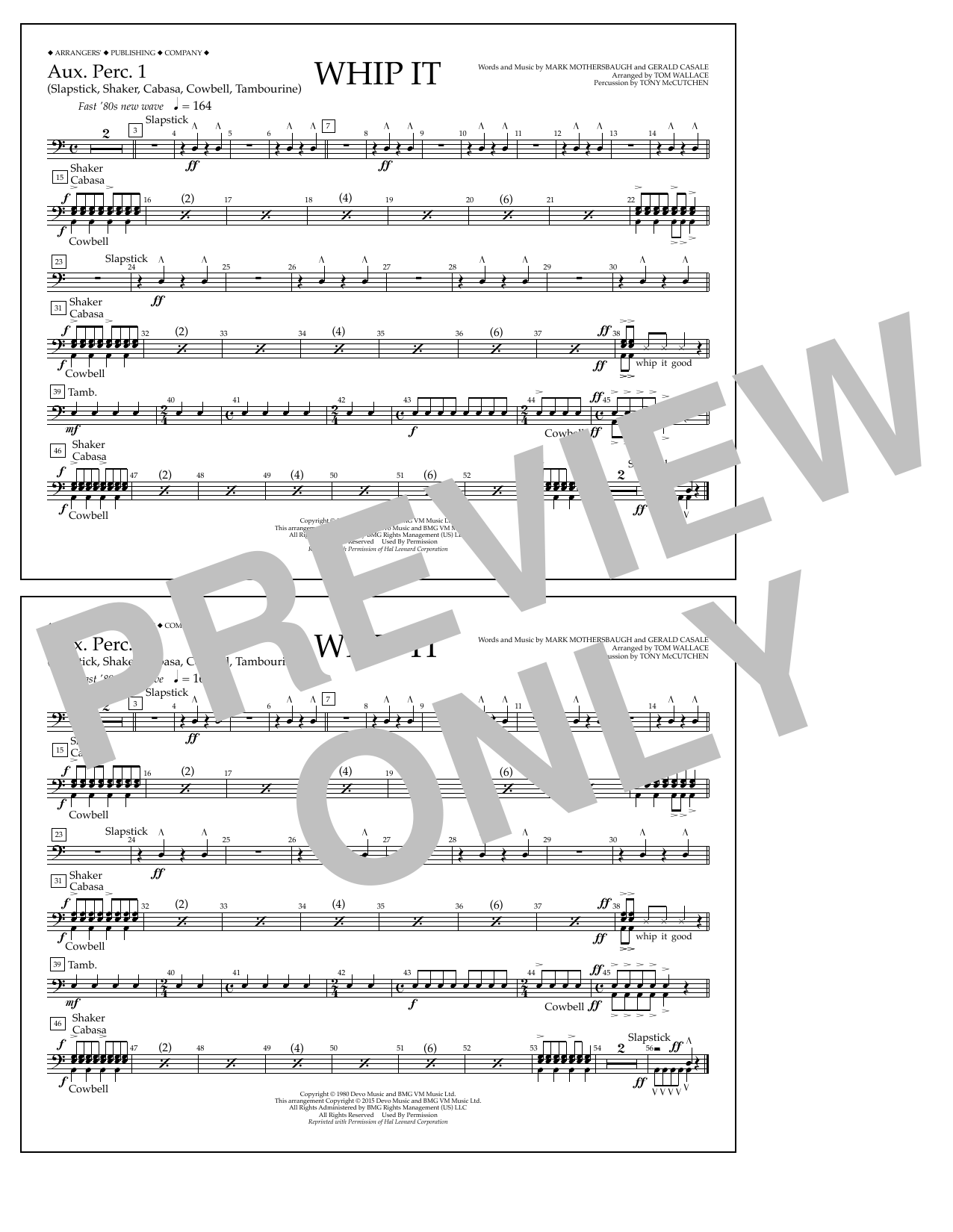 Download Tom Wallace Whip It - Aux. Perc. 1 Sheet Music