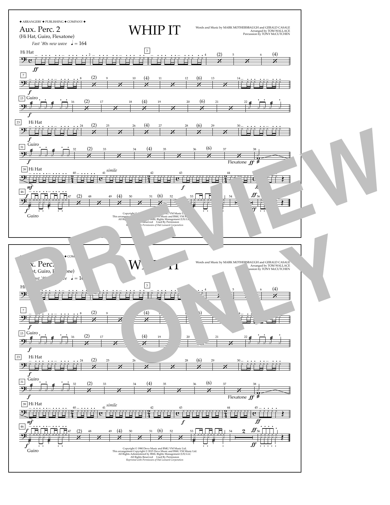 Download Tom Wallace Whip It - Aux. Perc. 2 Sheet Music