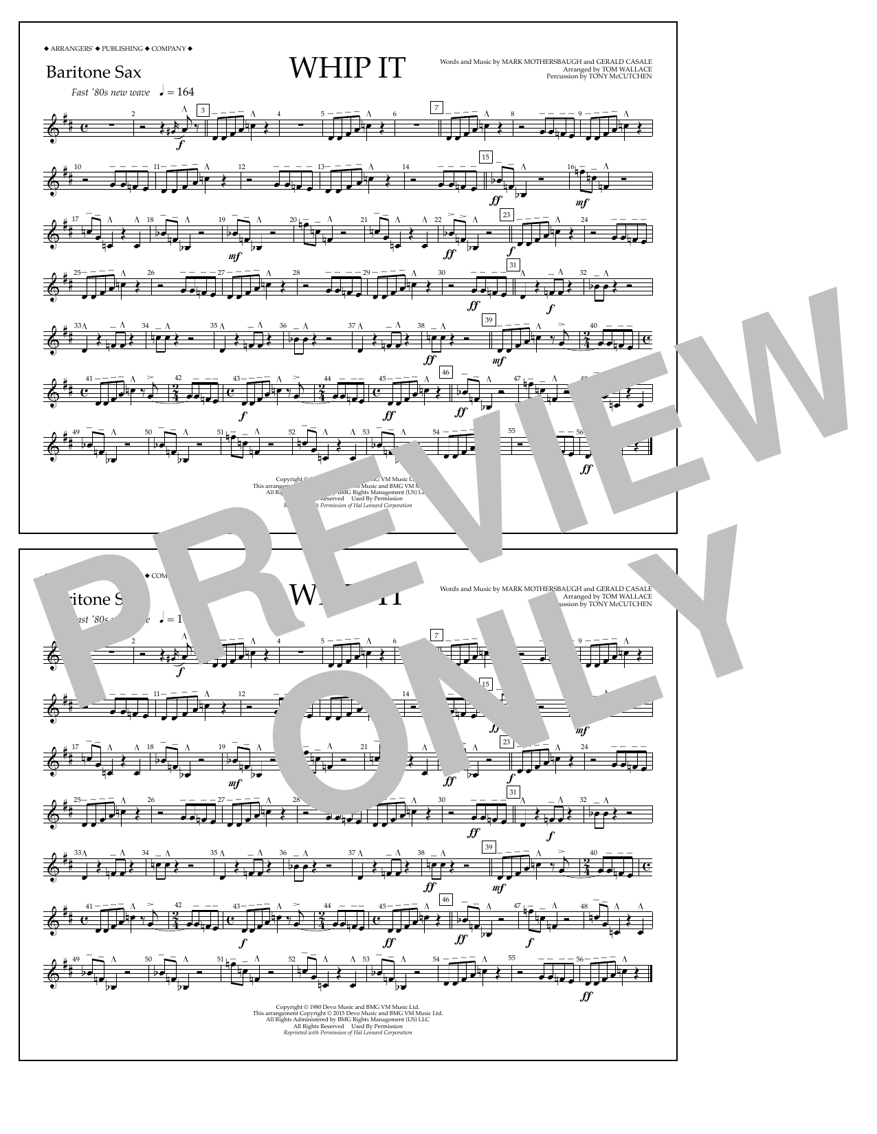 Download Tom Wallace Whip It - Baritone Sax Sheet Music