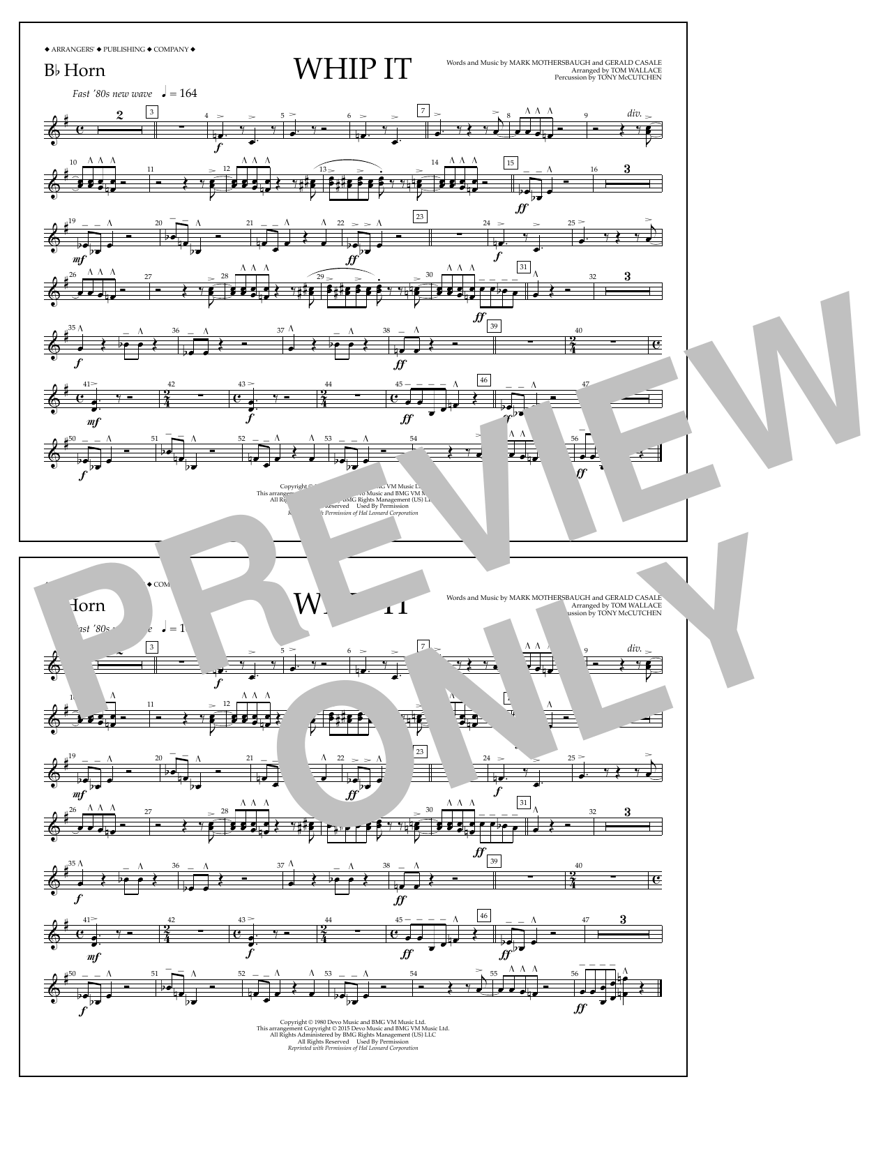 Download Tom Wallace Whip It - Bb Horn Sheet Music