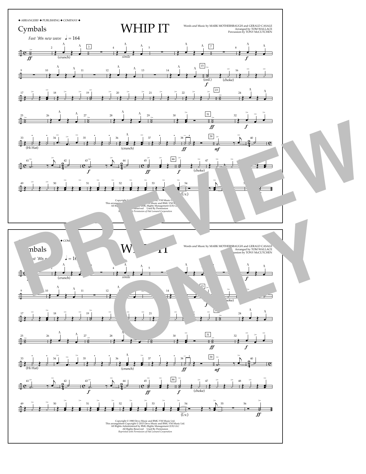 Download Tom Wallace Whip It - Cymbals Sheet Music