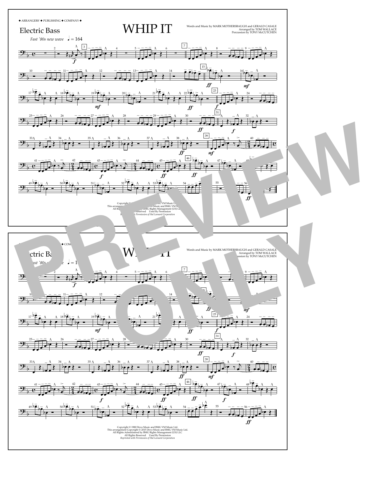Download Tom Wallace Whip It - Electric Bass Sheet Music