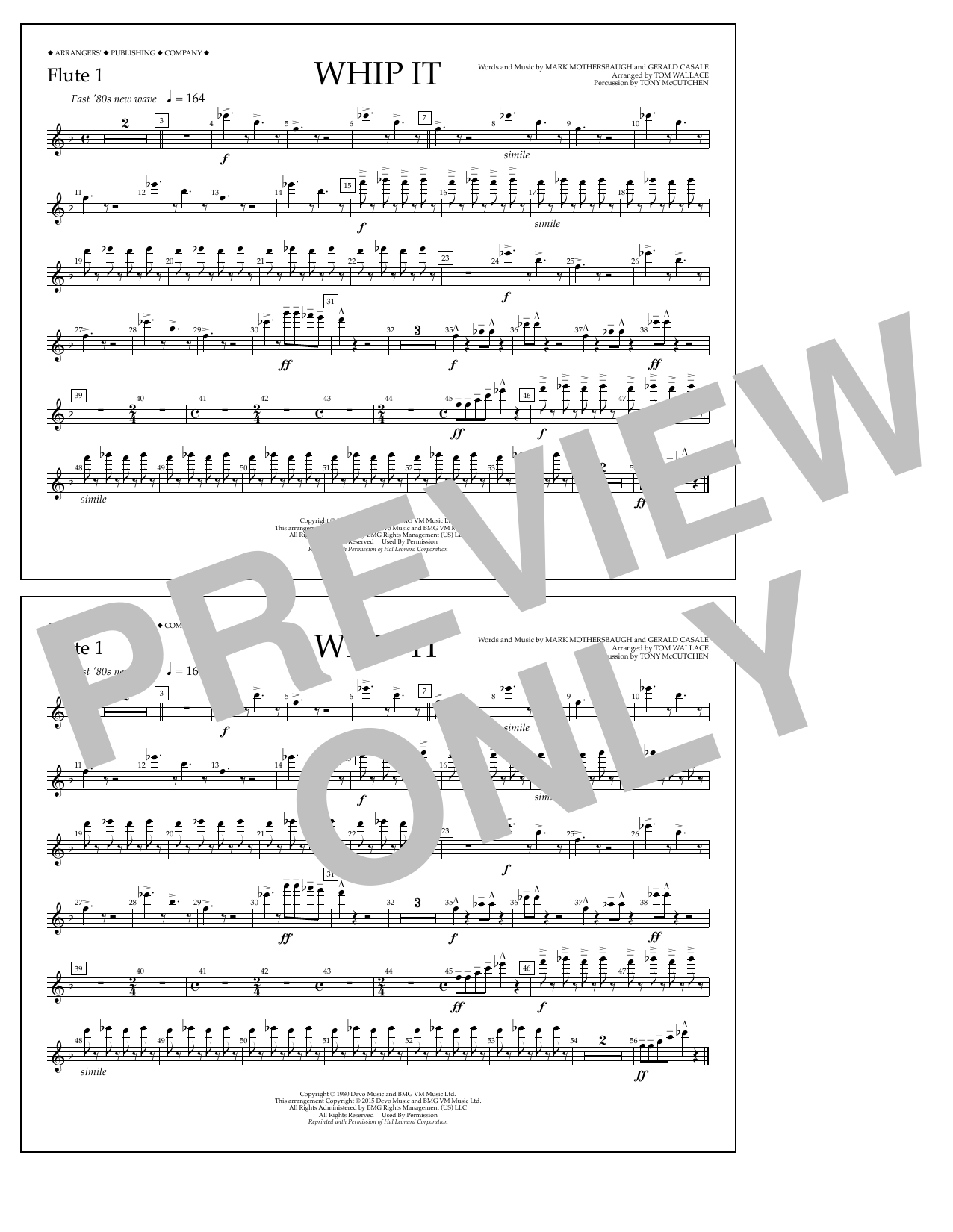 Download Tom Wallace Whip It - Flute 1 Sheet Music