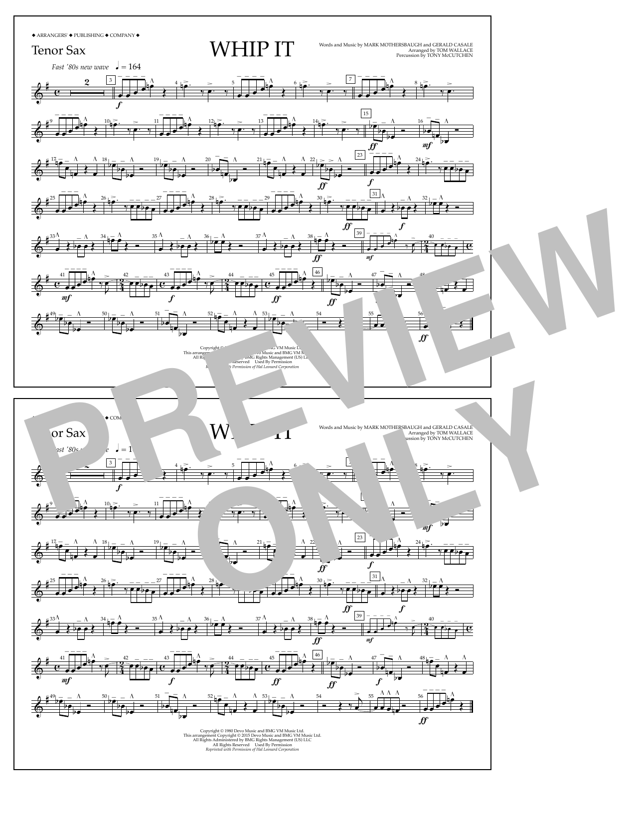 Download Tom Wallace Whip It - Tenor Sax Sheet Music
