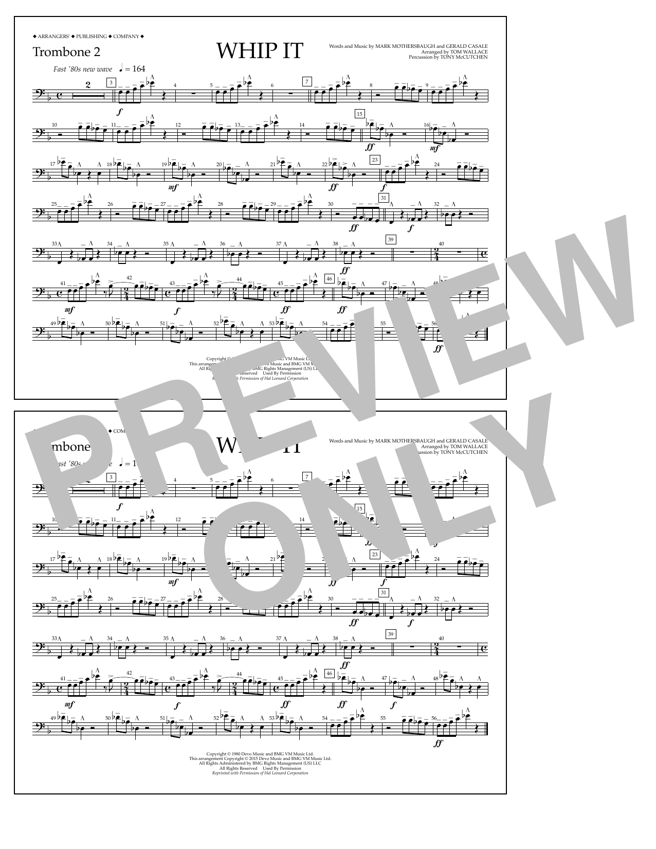 Download Tom Wallace Whip It - Trombone 2 Sheet Music