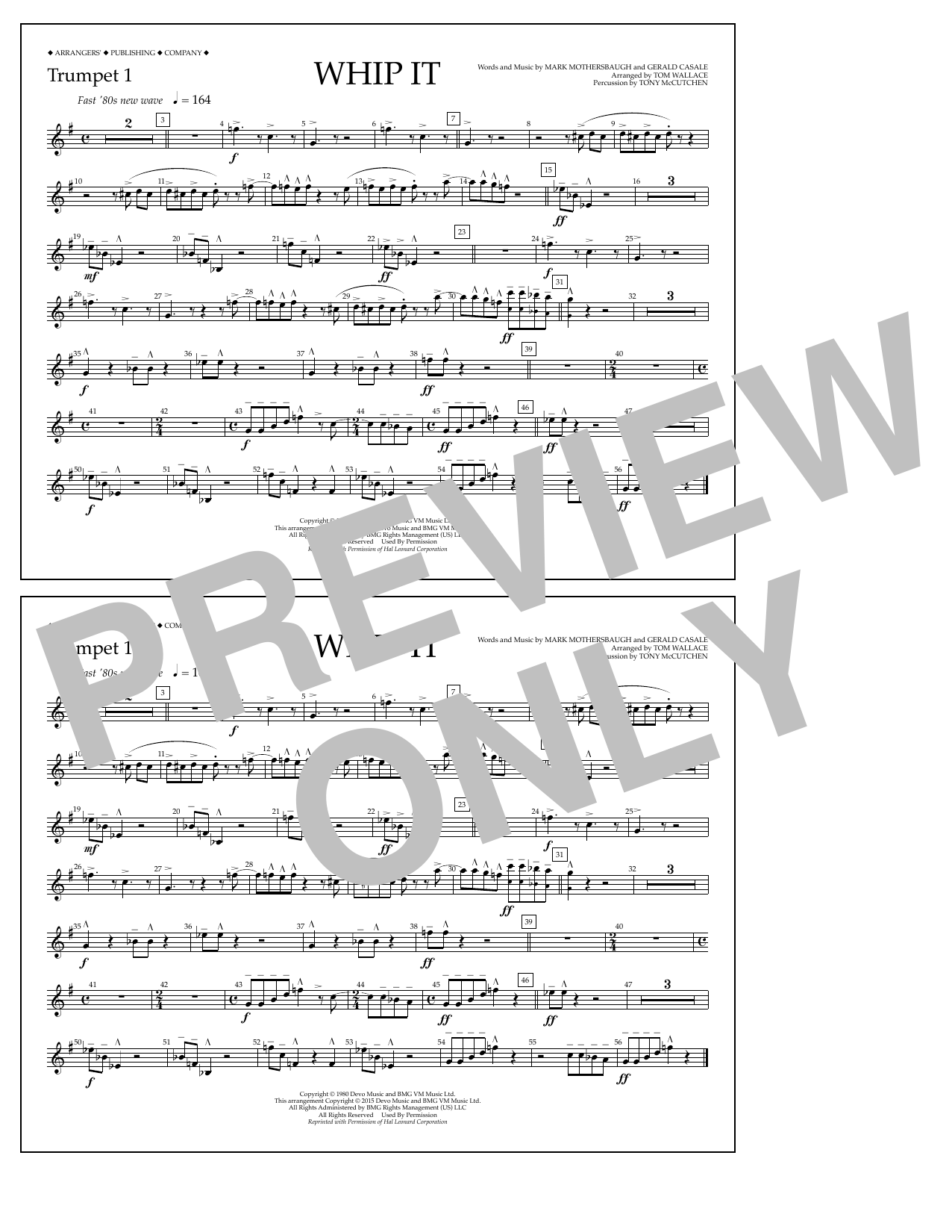 Download Tom Wallace Whip It - Trumpet 1 Sheet Music