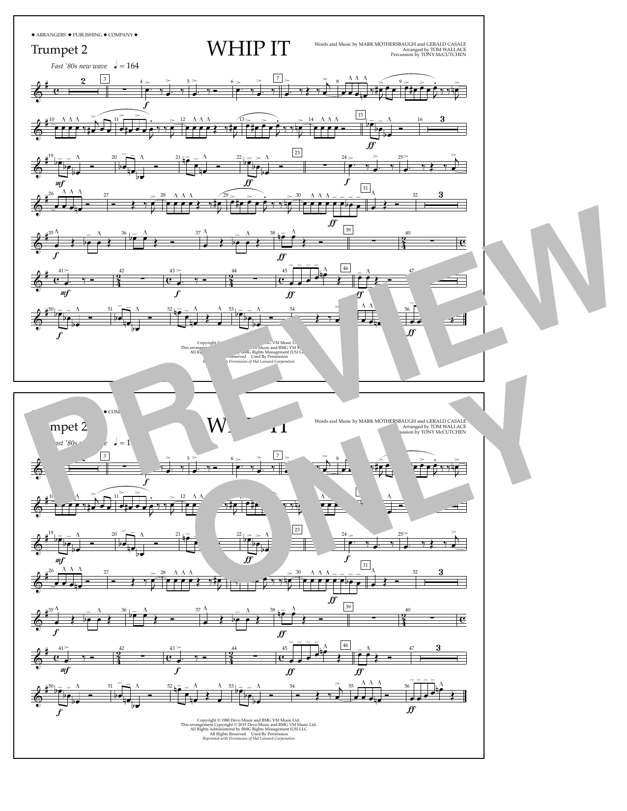 Download Tom Wallace Whip It - Trumpet 2 Sheet Music