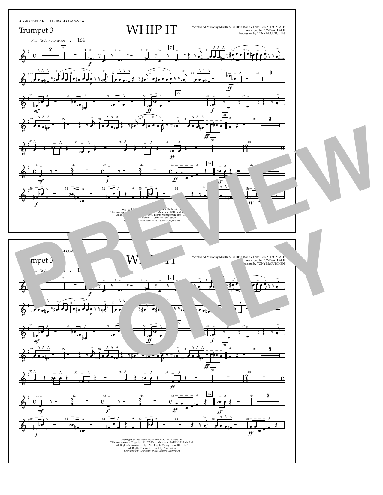 Download Tom Wallace Whip It - Trumpet 3 Sheet Music