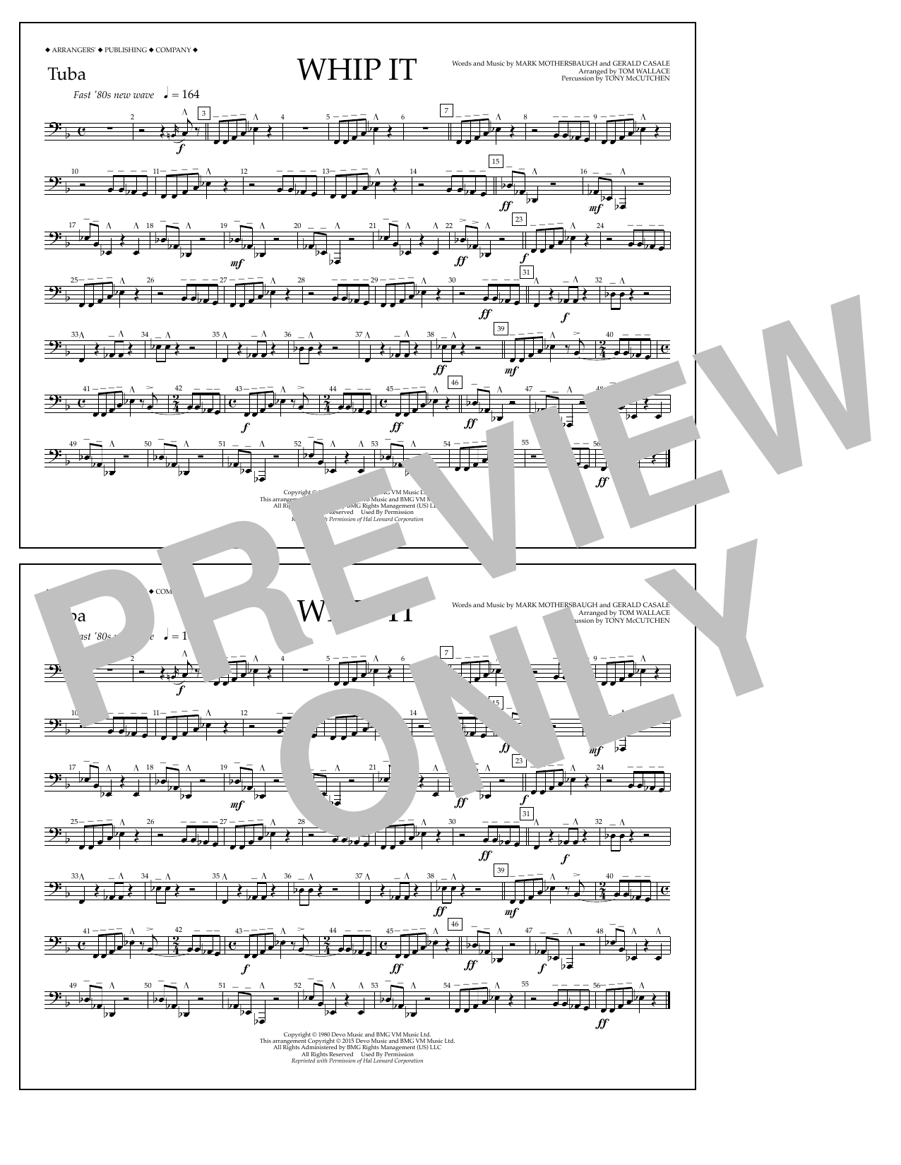 Download Tom Wallace Whip It - Tuba Sheet Music