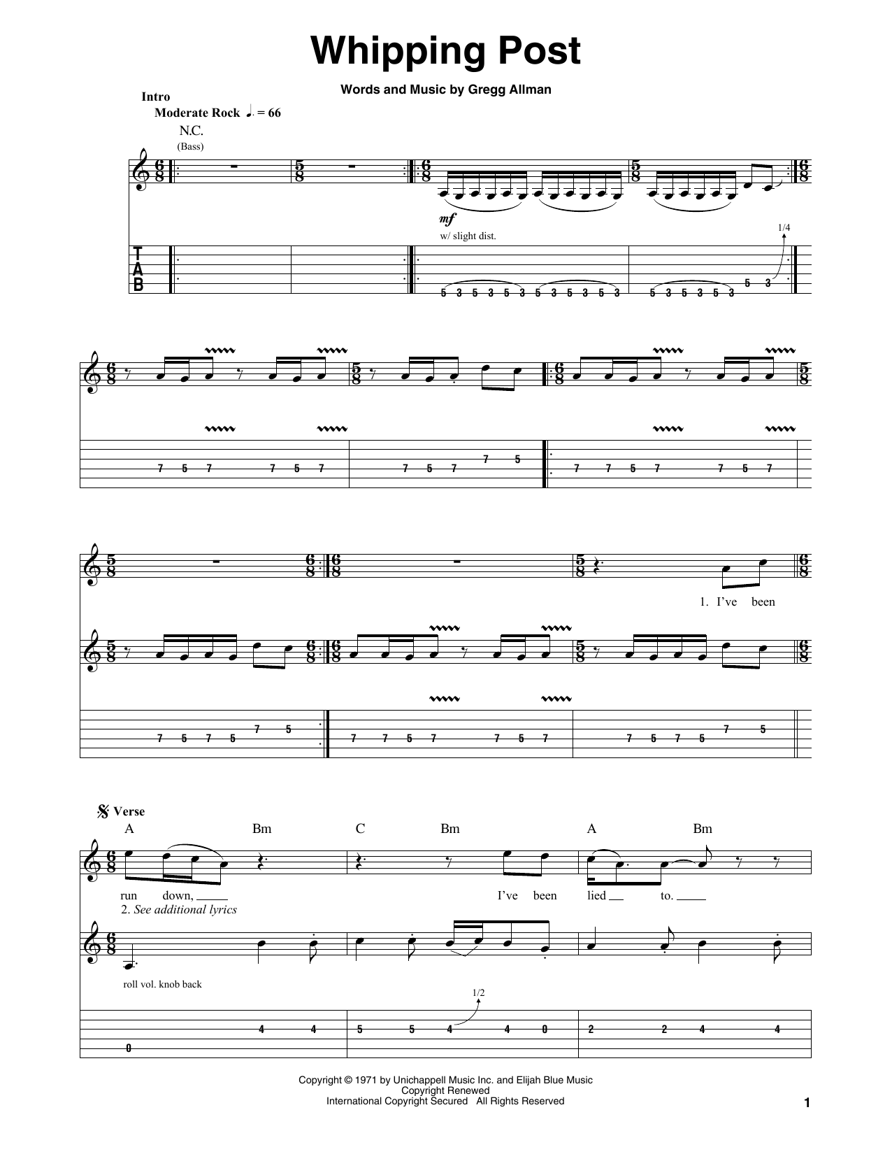 Download Allman Brothers Band Whipping Post Sheet Music